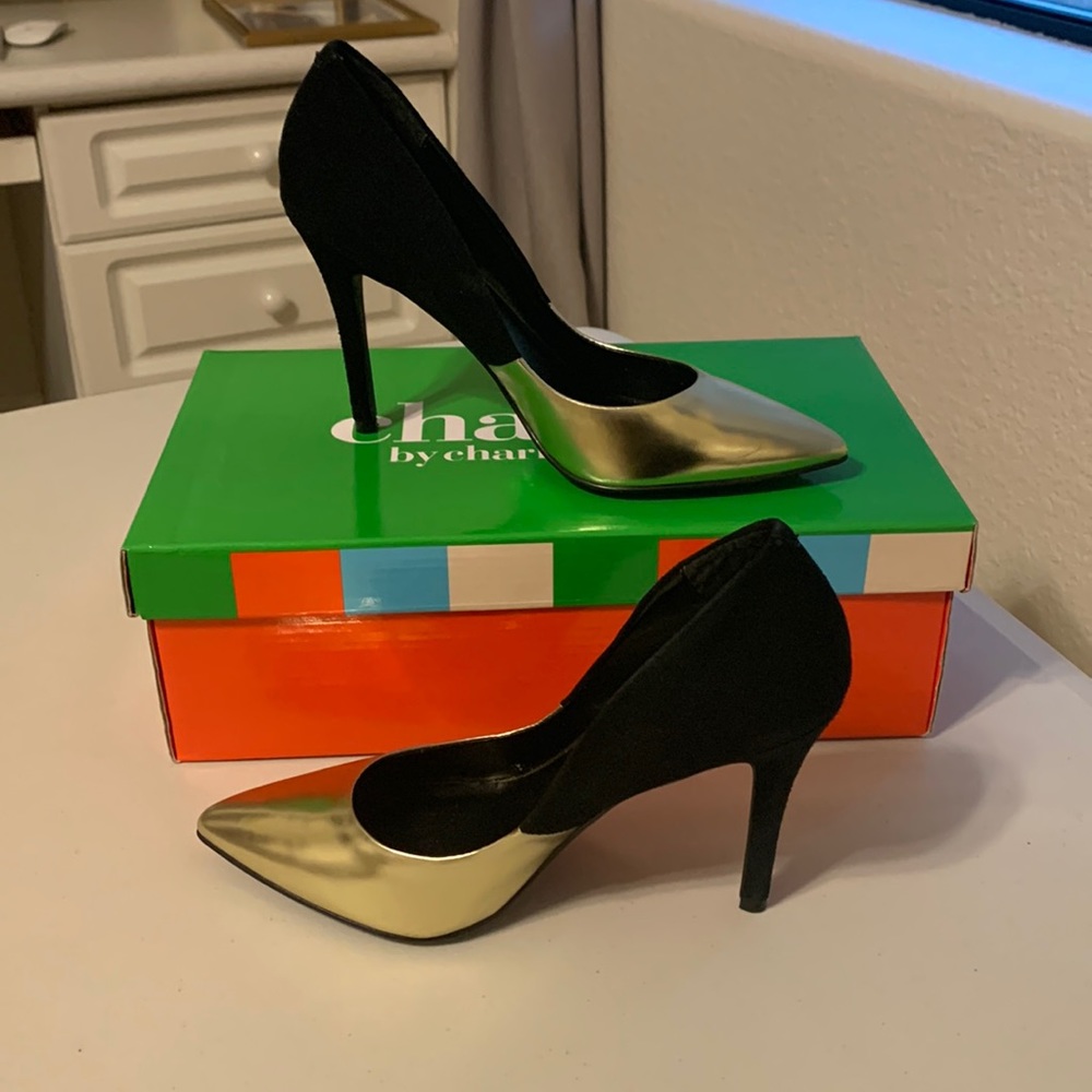 Charles David suede and gold leather heels